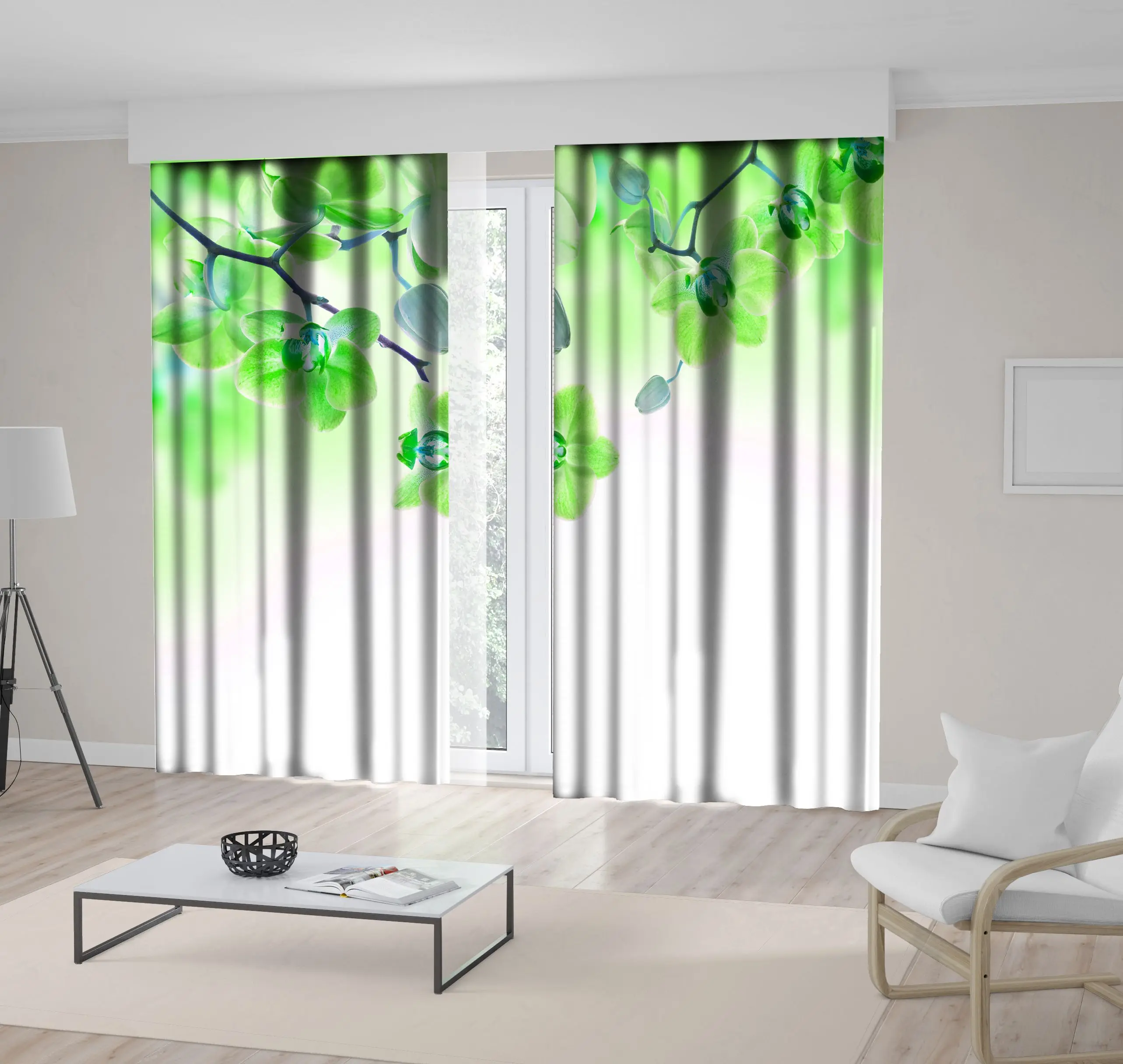 Занавес орхидеи ветви тропические цветы бутоны на становится размытым фон