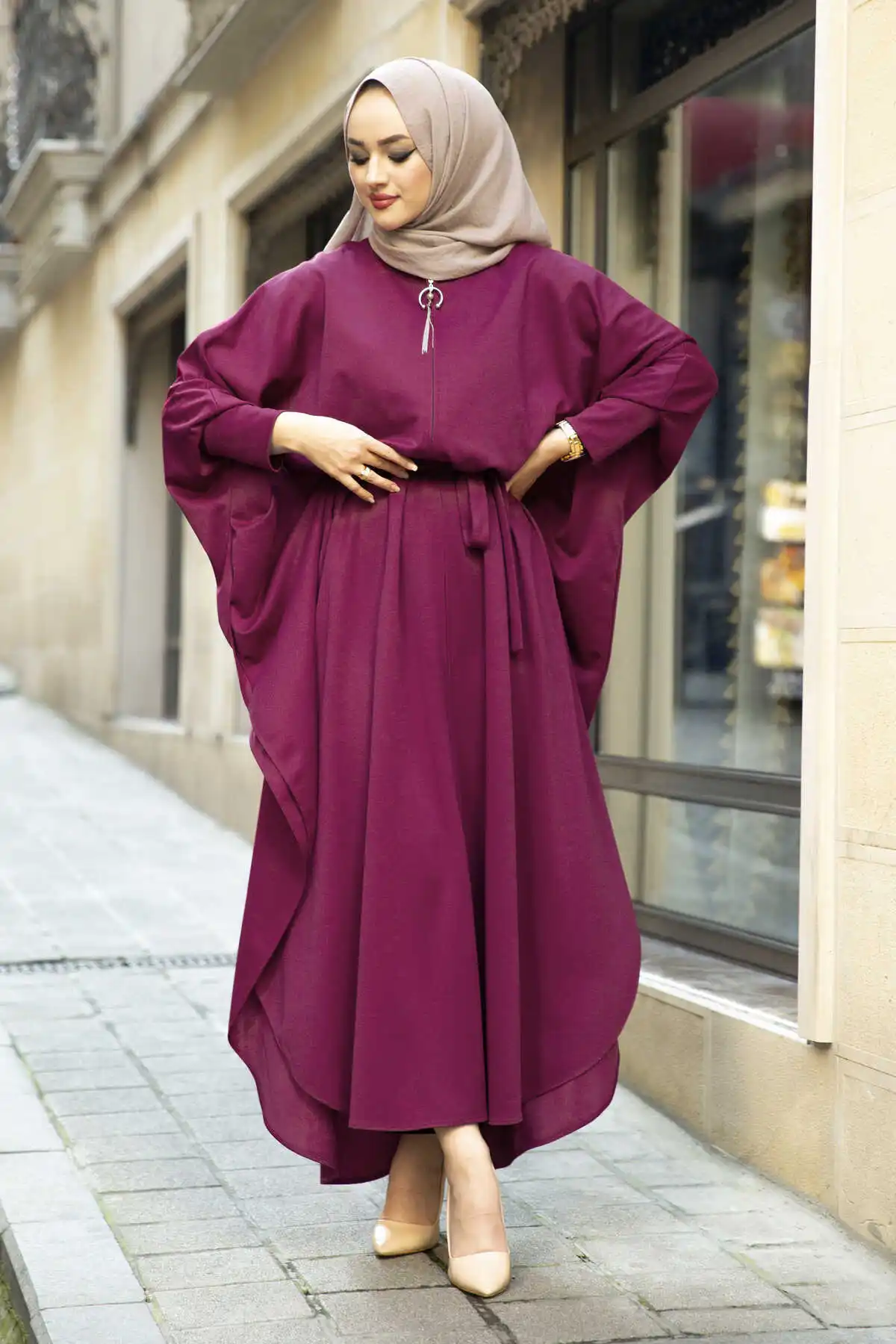 

New Season Women Bat Sleeve Abaya Islamic Clothing Tunic Kaftan Dubai Arab Muslim Islamic Fashion Turkish Quality Modest Fashion