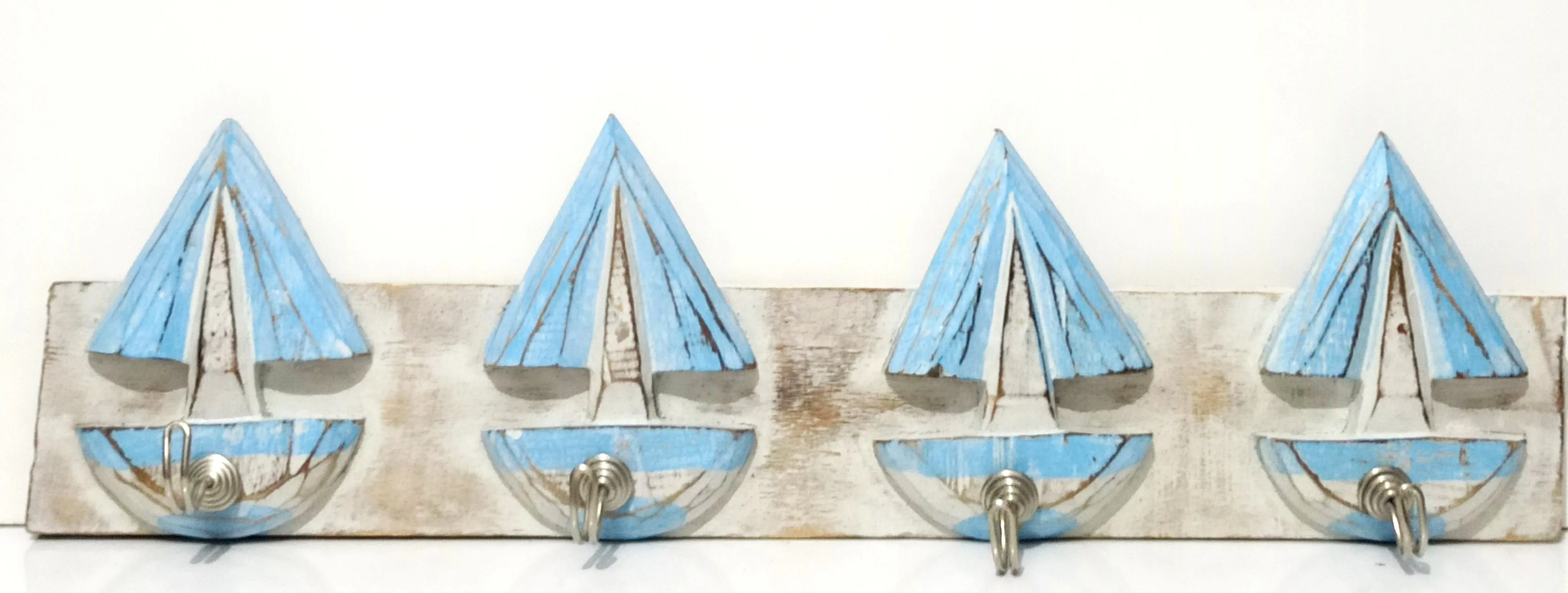 

Wall Hanger with 4 Keychains Handmade Blue Hanger