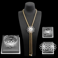 fashion jewelry set new design flower earrings adjustable necklace bracelet ring for women jewelry african wedding party jewelry