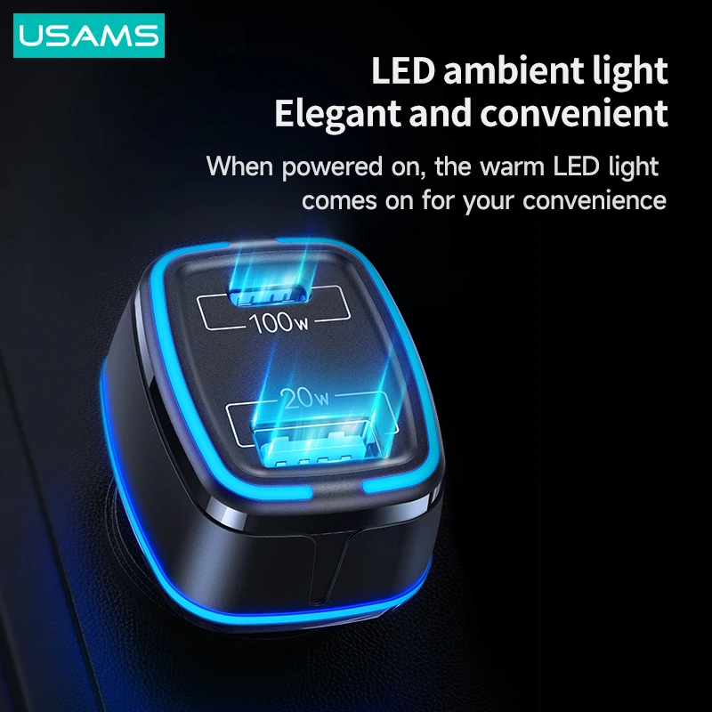 usams 120w fast car charger pd qc afc scp pps usb a c charger led light for iphone xiaomi huawei samsung phone laptop tablets free global shipping