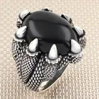 Овальный камневый черный оникс, мужское серебряное кольцо с драконом, изготовленное в Турции, однотонное искусственное серебро