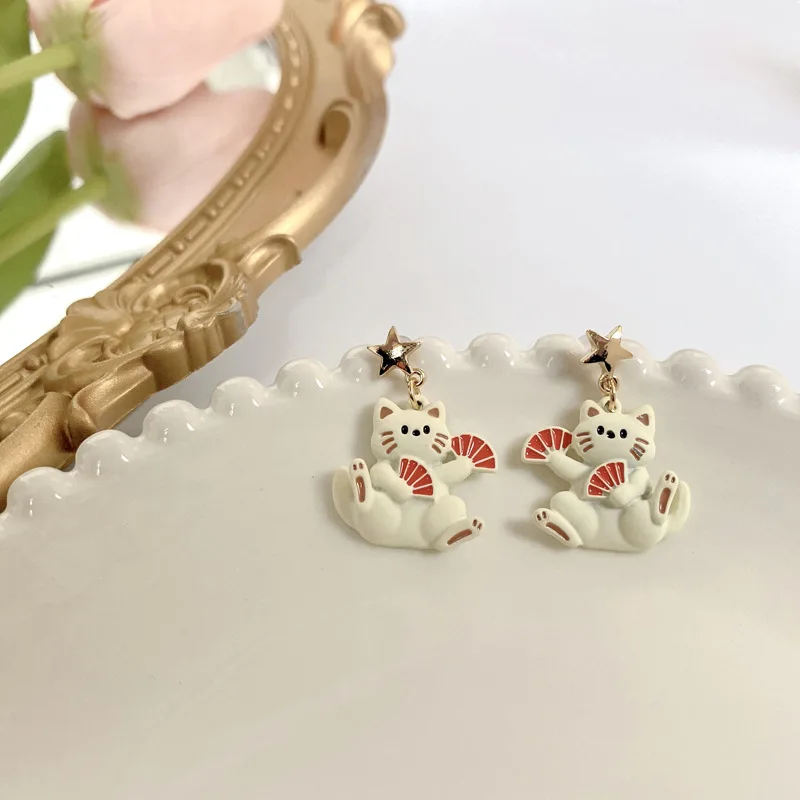 

Korean Fashion Flower Cute Animal Dangle Earrings For Women Moon Star Kitten Rabbit Koi Enamel Glaze Earring Girl Party Jewelry