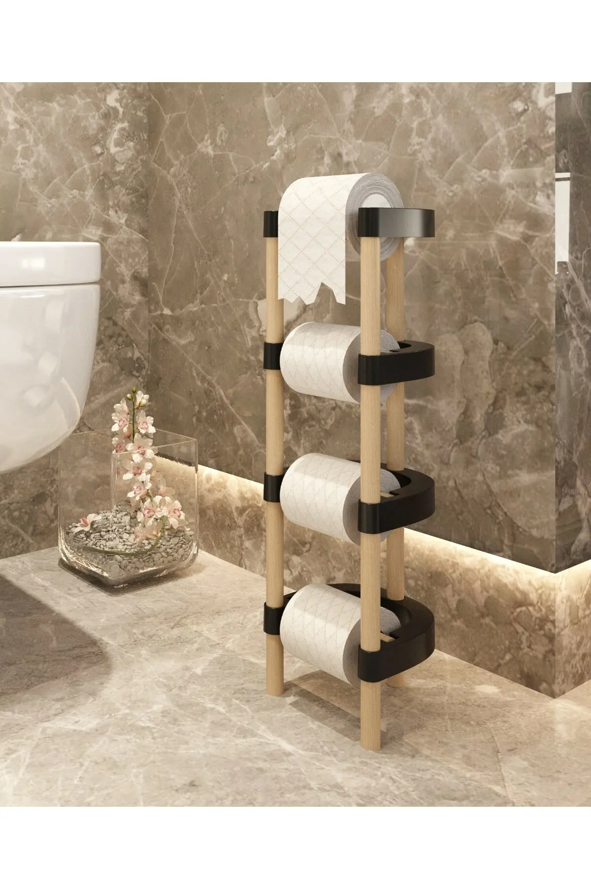 

Wooden Toilet Paper Holder 4 Storey Very Elegant for Bathroom and Toilet Roll Storage Organizer Wood