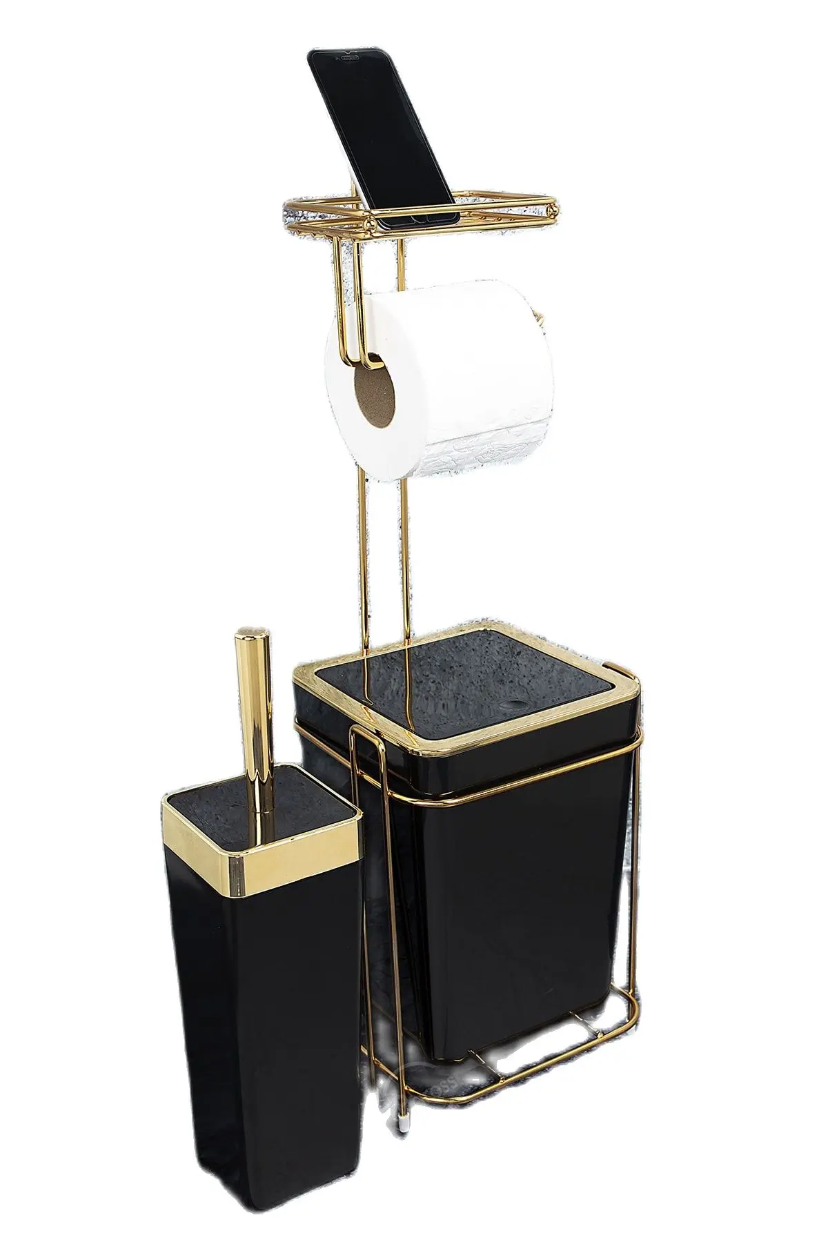

Wc Paper Holder Trash Can And Toilet Brush Square Black Gold For Bathroom Style Stylish Quality Cheap Tools for Home