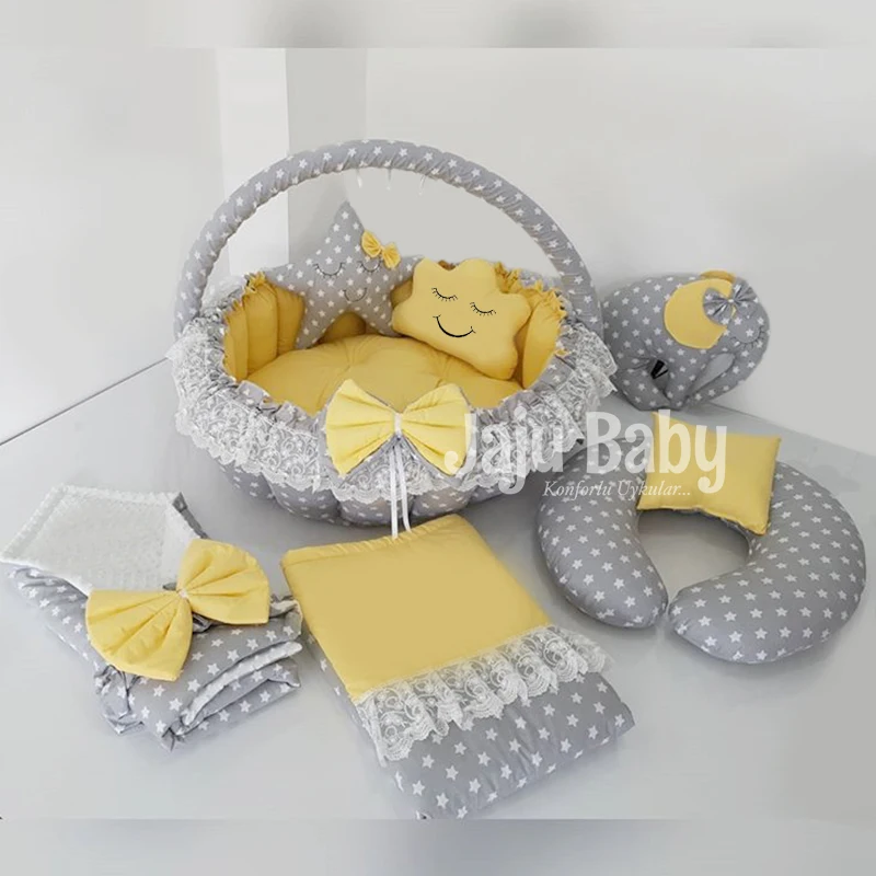 Комплект постельного белья Jaju Baby детский желтый однотонный серо-звездочный
