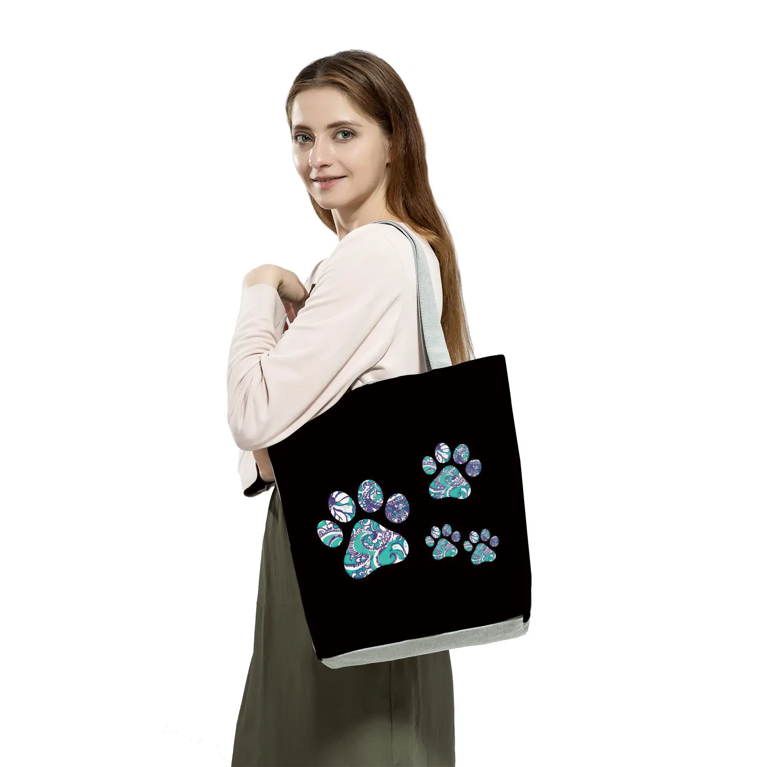 Dogs Paws Eco High Capacity Shopping Bags Women Funny Kawaii Female Tote Shoulder Bag Casual Love Dogs Handbags 2022 New Fashion