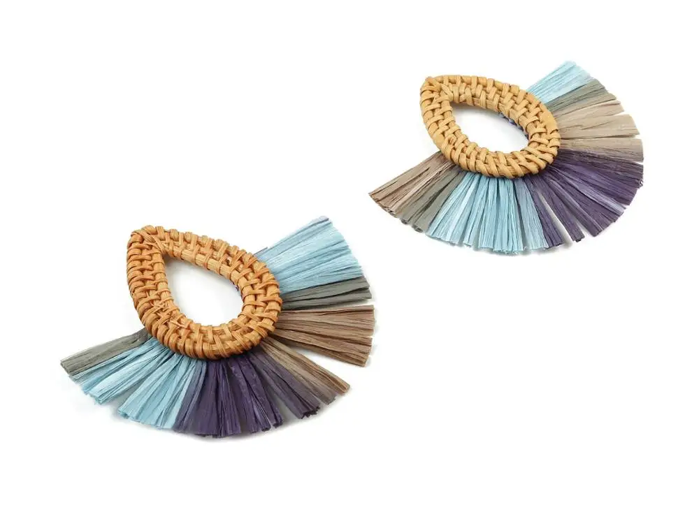 Подвески из ротанга с кисточками рафии висячие серьги плетеные 2 шт./лот 75 53x70 72x5 48