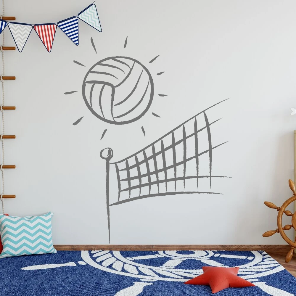 

Hot Volleyball Shining Ball And Net Wall Sticker Decal Volleyball Sports Home Decor A00153