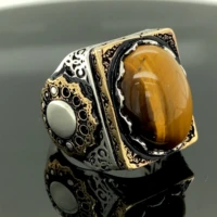 tiger eye gemstone handmade sterling silver men ring ottoman jewelry turkish handmade mens ring vintage style gift for him