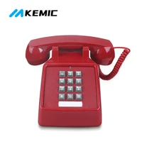 Button Dial Vintage Landline Telephone Red Black Plastic Home Office Retro Wire Landline Fixed Phone Europe Style