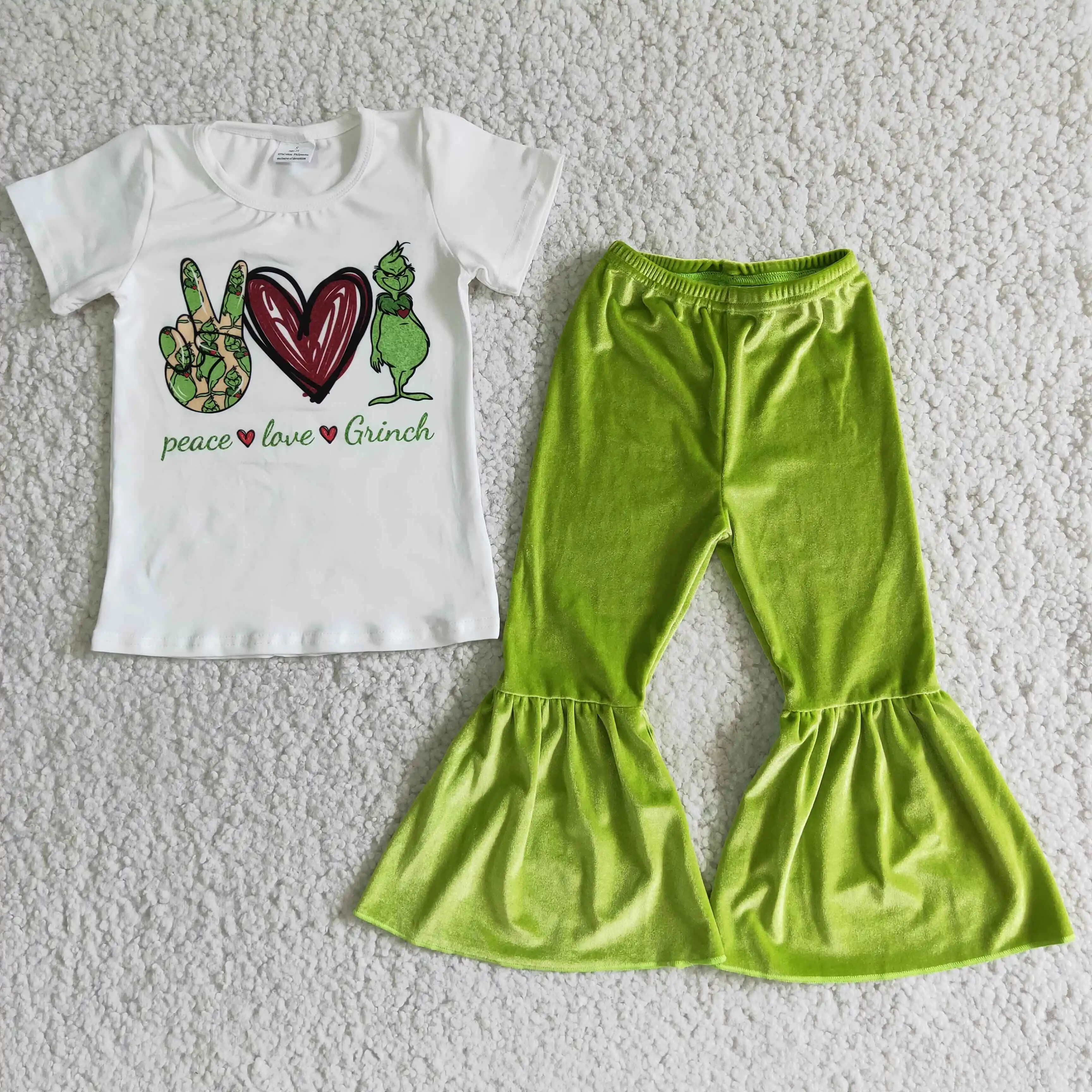 

Peace love shirt velvet pants Christmas boutique outfits girls clothing sets 2021