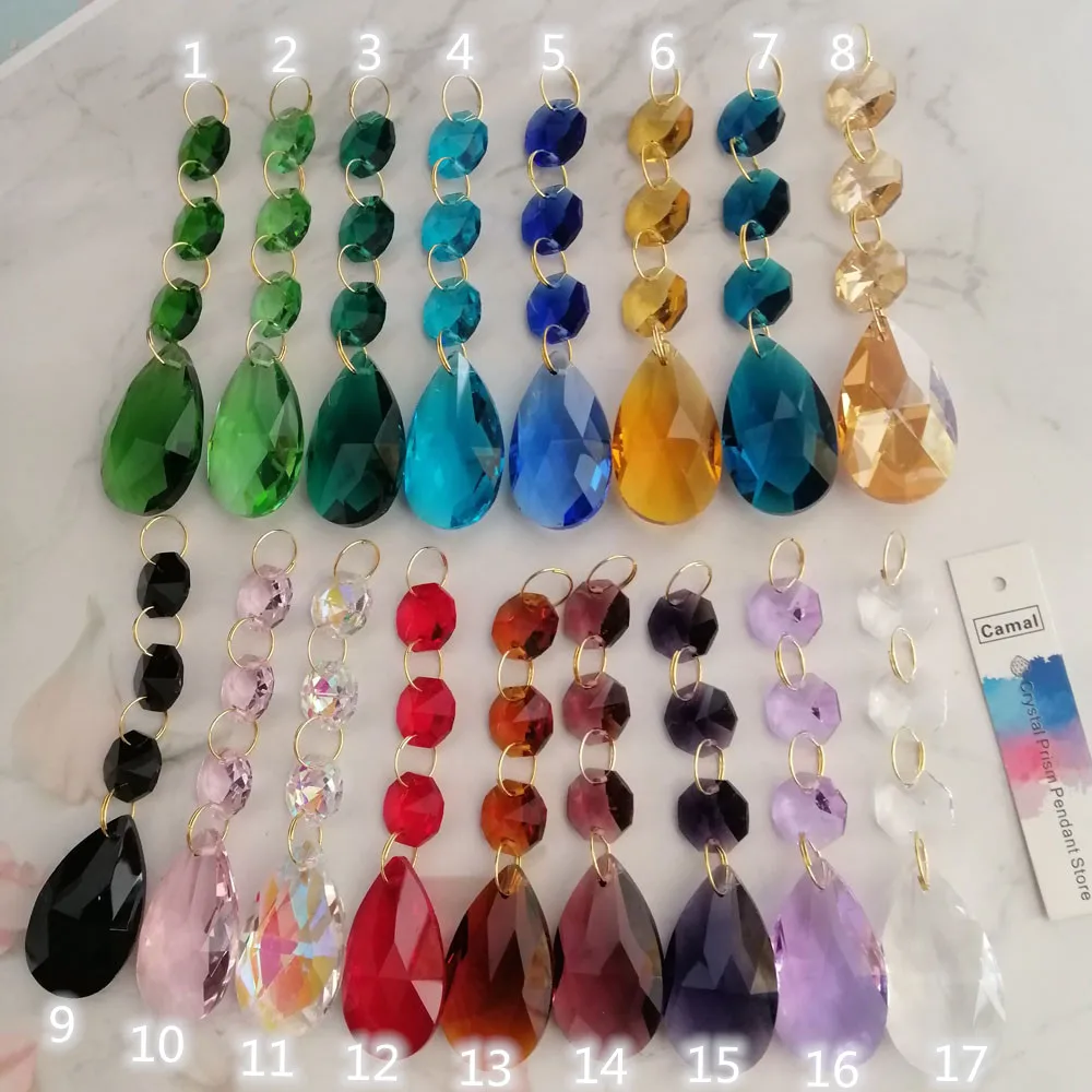 

Camal 2pcs (105mm) 17 Colors 38mm Mesh Drop Crystal Prisms Pendants w/14mm Octagonal Beads w/ Gold Rings SunCatcher Chandelier