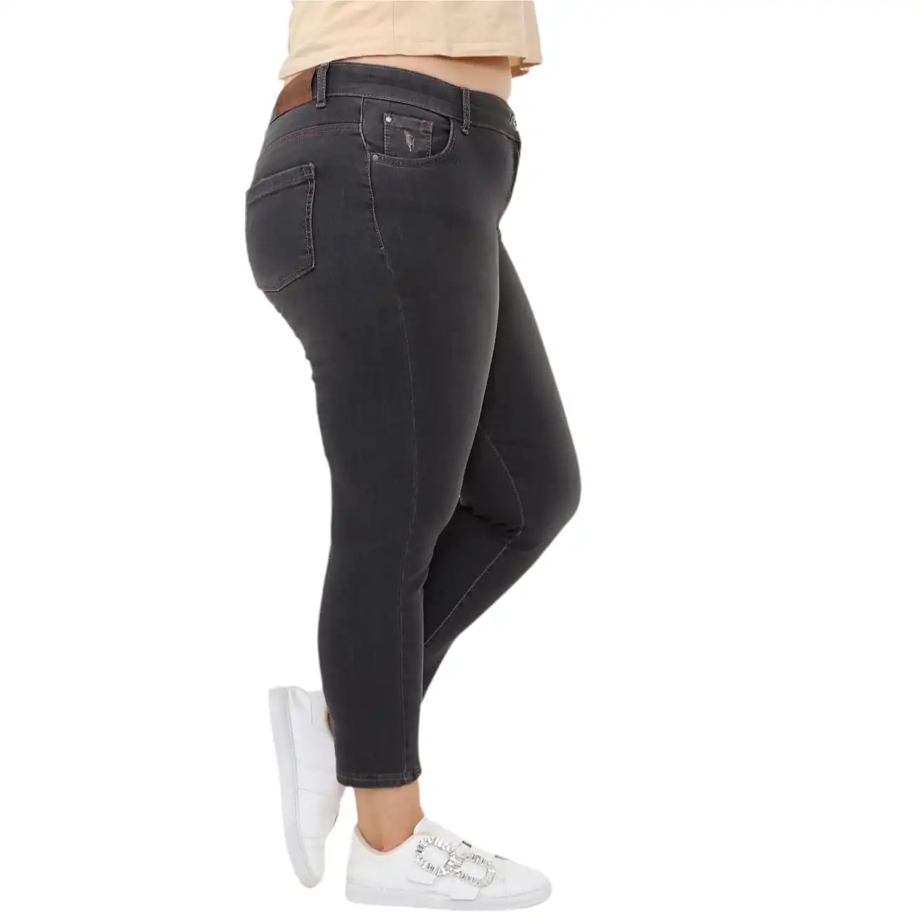 Женские модные однотонные джинсы Hanezza большие размеры сезон зима 2021 элегантные
