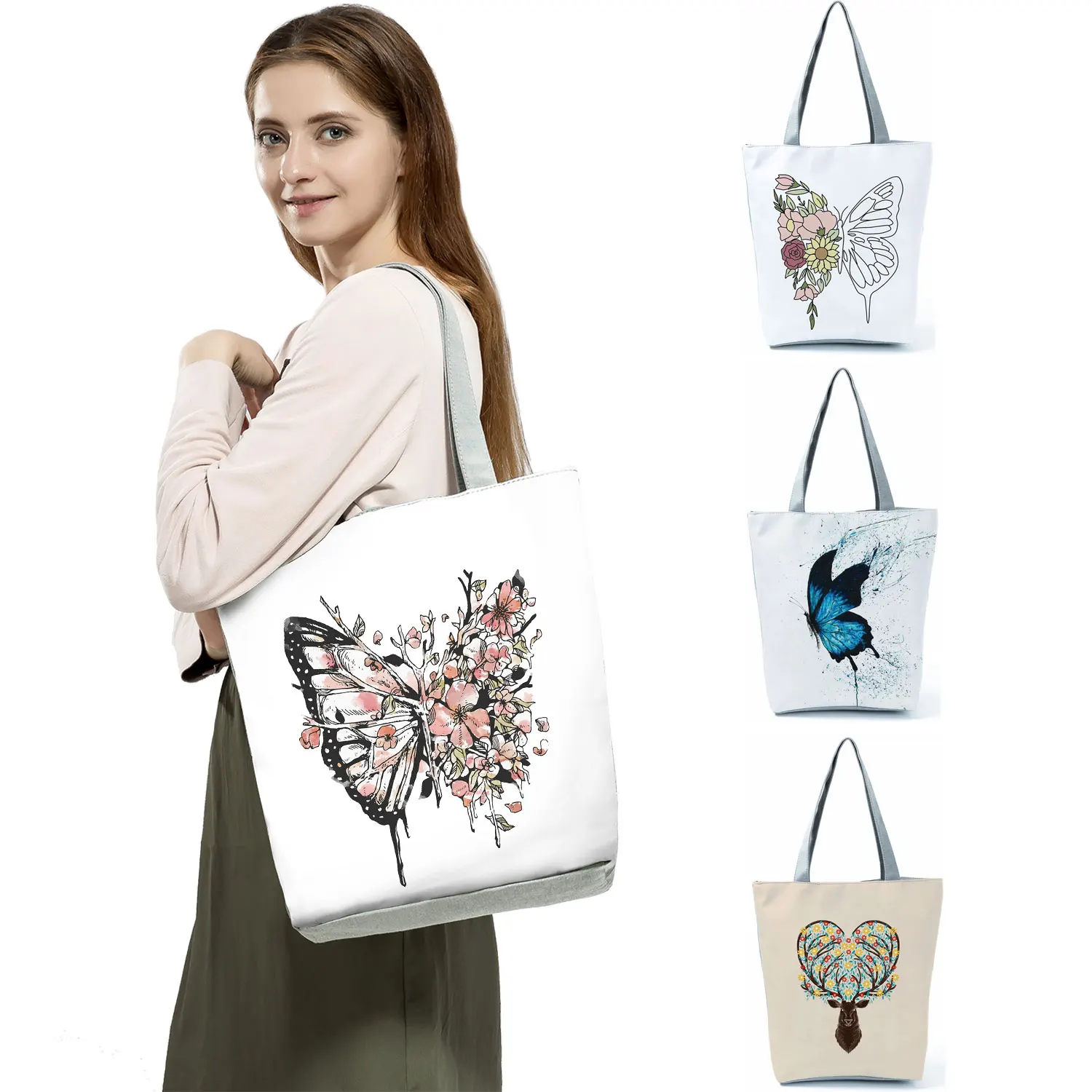 Модные сумки с мультяшными животными и бабочками принтом Экологически чистая