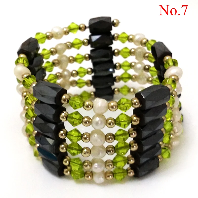 

36 inches Multi-function Natural Cultured Freshwater Pearl and Light Green Crystal Magnet Wrap Bracelet