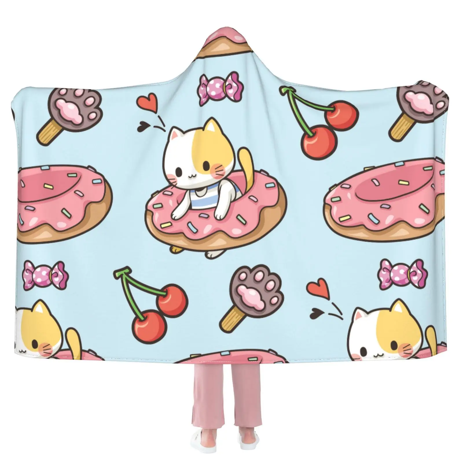 

Lovely Cartoon Pattern Microfiber Hooded Blanket Sherpa Fleece Cartoon Wearable Cat Paw Thick Throw Blanket On Sofa Dropship