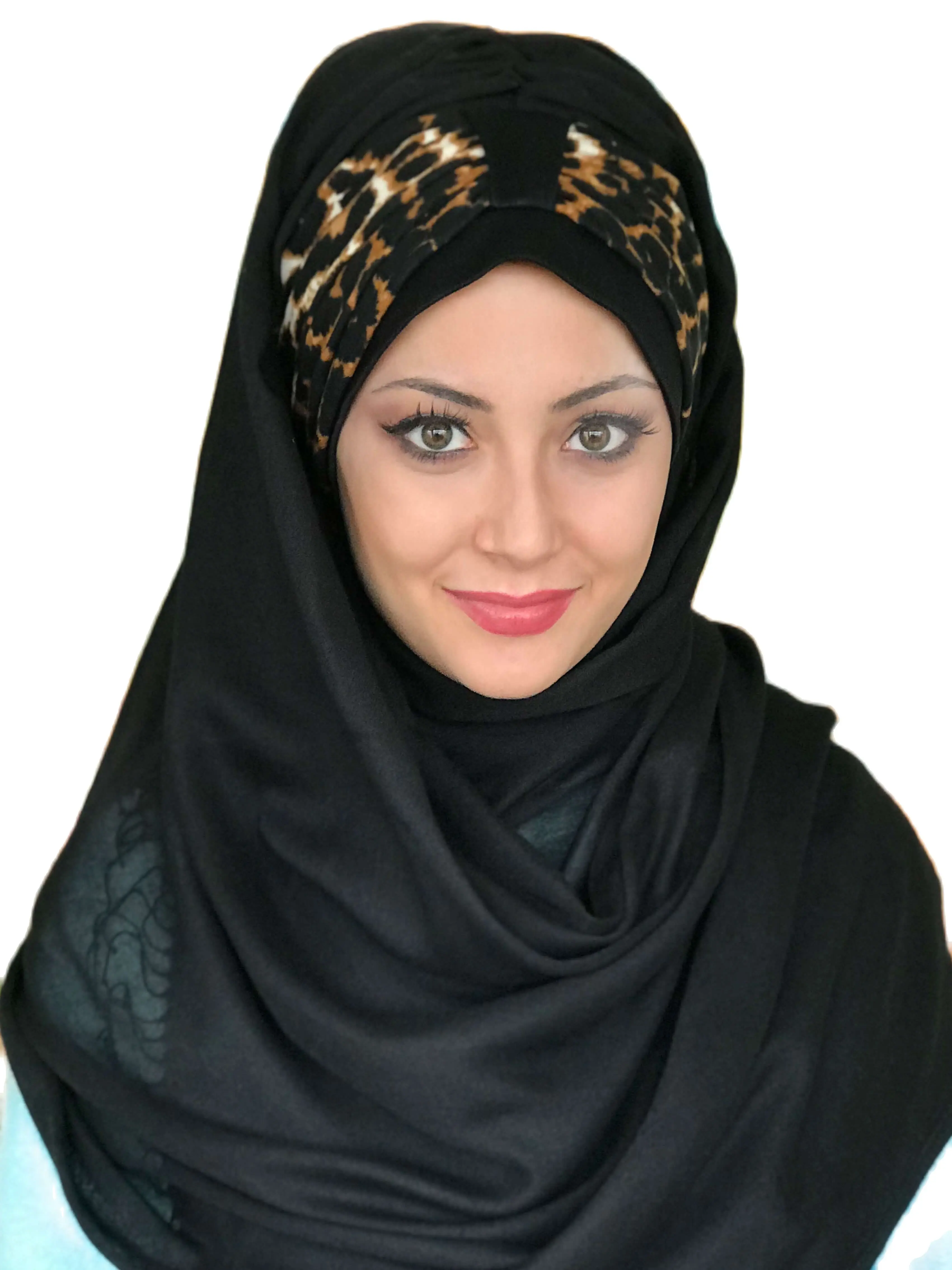 

Yeni Moda Hijab Kadn 2021 Mslman Barts slami Kyafet Earp Trban apka Fular Kahve Kaplan Desen Siyah Hazr a