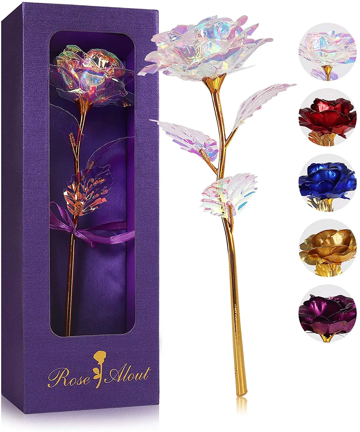 

24K Colorful Rose Flower Gifts for Her Valentines Day Gifts,Rainbow Rose Flower Present with Luxury Gift Box