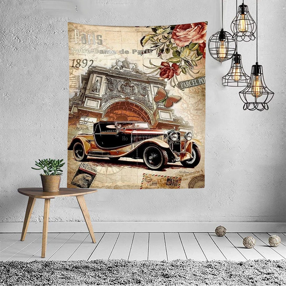 Винтажные Парижские цветы старинные автомобили Арка триумфа темно-розовая роза