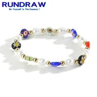 rundraw fashion women colored flower glass pearl bracelet jewelry party jewelry gifts bracelet