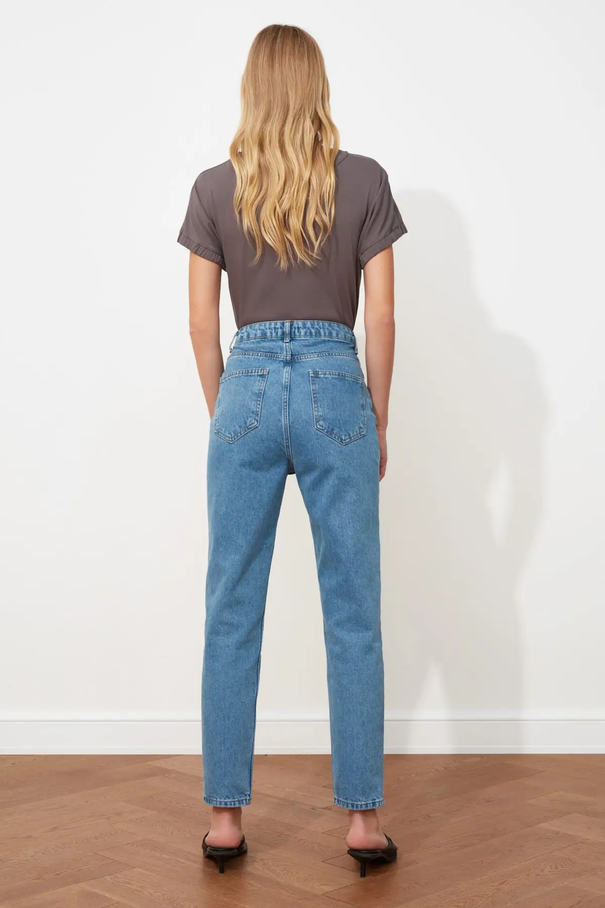 

Blue Front Buttoned High Waist 100% Organic Cotton Mom Jeans