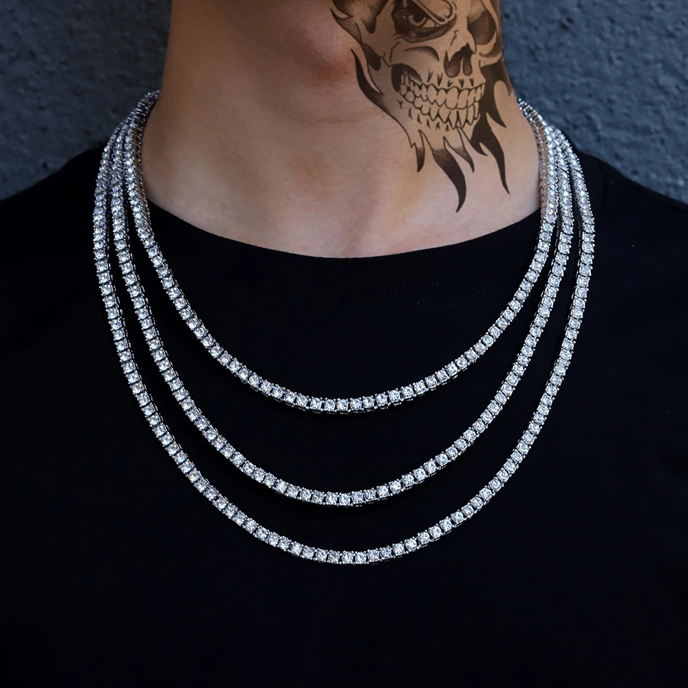 2021 New Fashion 1 Row Rhinestone Men's Hip Hop Necklace Rap Singer Necklace Ice Tennis Chain Necklace Shiny Women Necklace Gift