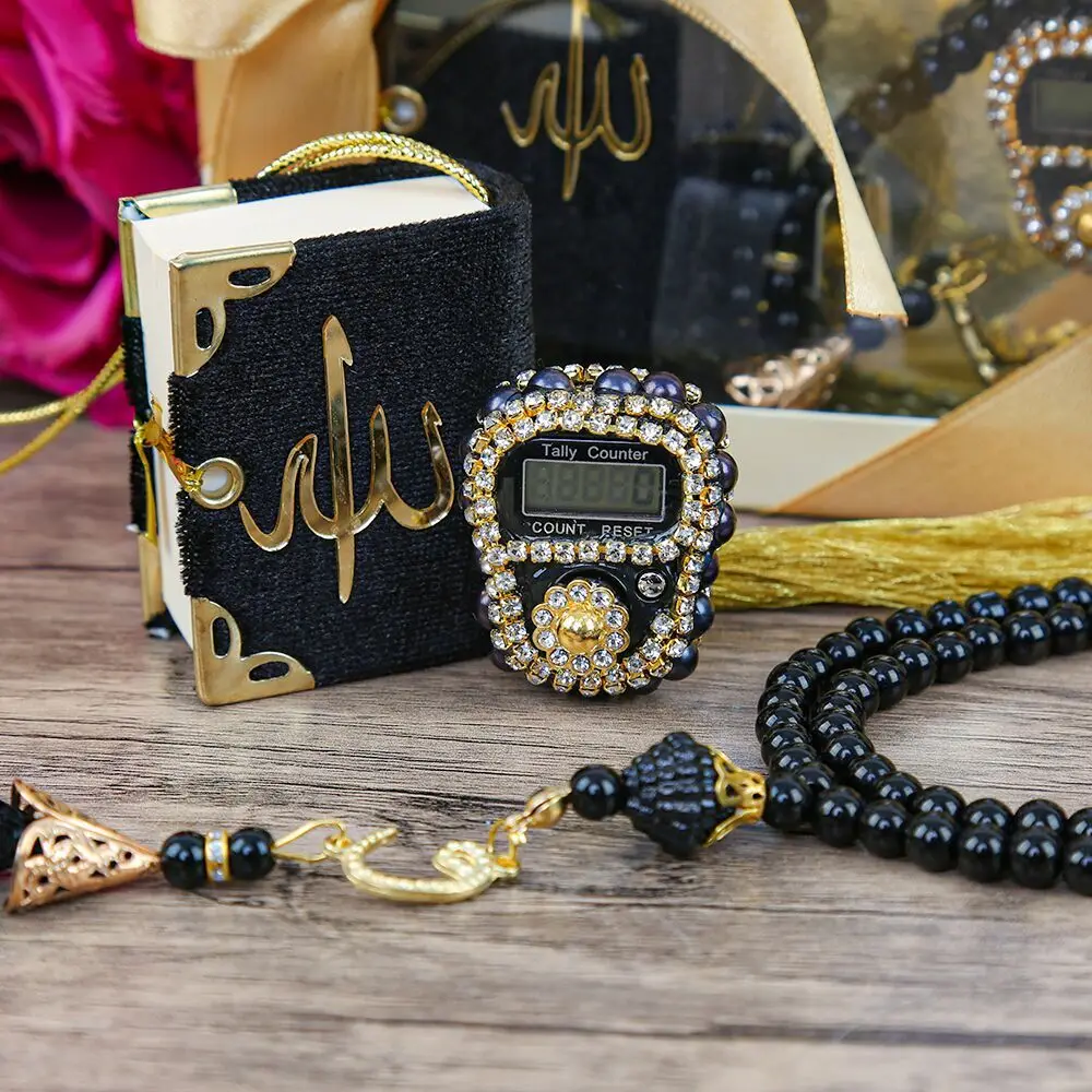 10 pcs Gift Mini Quran & Luxury Stone Zikirmatik & Pearl Tasbih Gift Set - Mink Mawlid Sunnah gift islamic muslim gift mini qura
