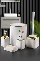 oceanland gold series striped 5 piece bathroom set hard plastic toothbrush holder soap dispenser toilet brush dustbin