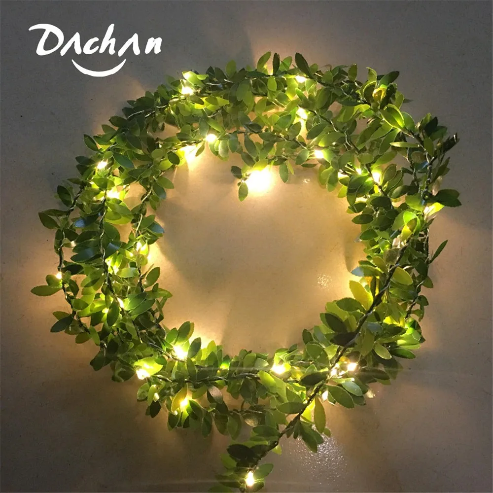 

5M 50 LEDs Leaf Garland with Fairy Lights Battery Operated,Green Vines with Small Leaves For Wedding Party Christmas Holiday Dec