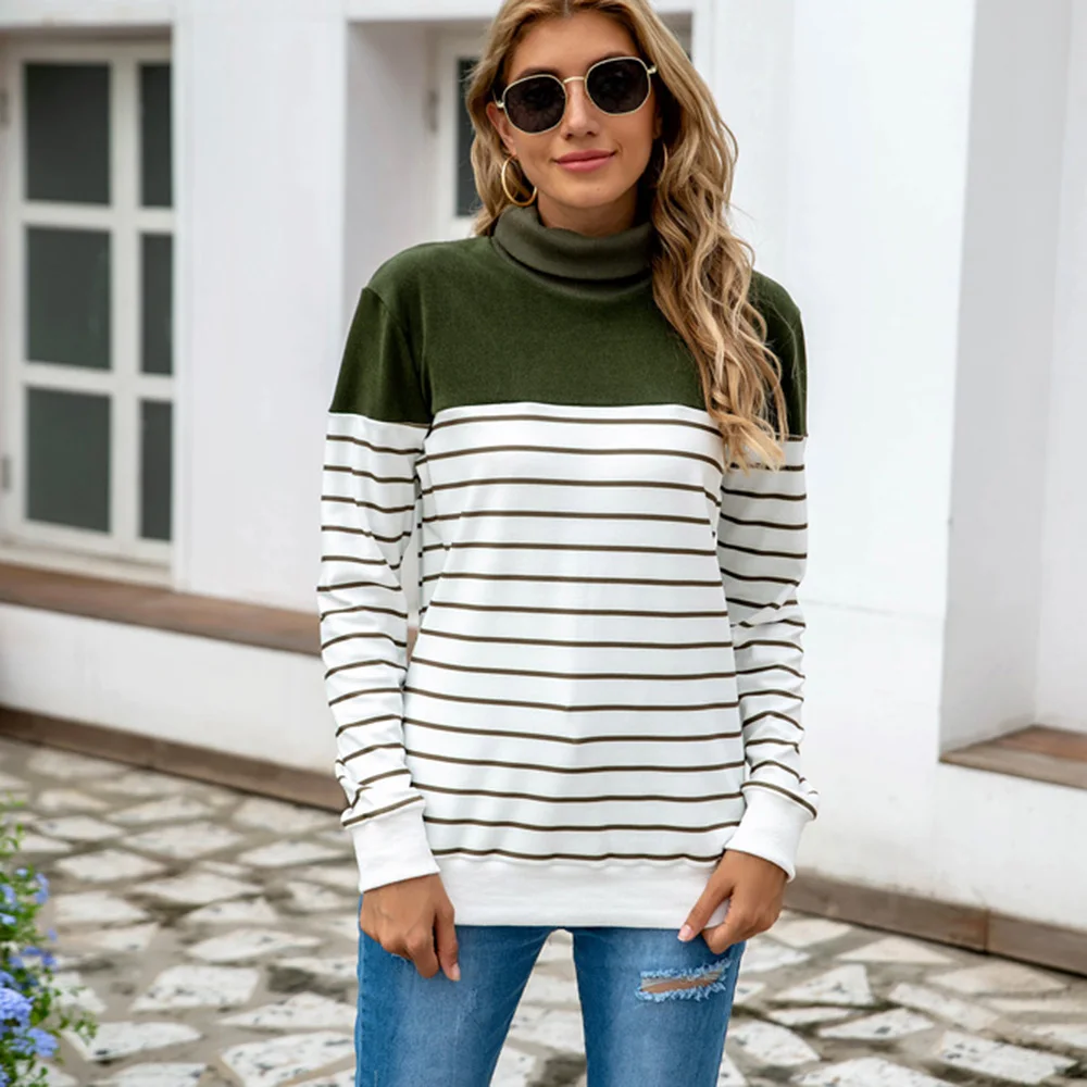 

Striped Sweatshirt Turtleneck Hoodies Woman Long Sleeve Thick Pullovers Spring Autumn Warm Sweatshirts Plus Size 5XL Hoodie