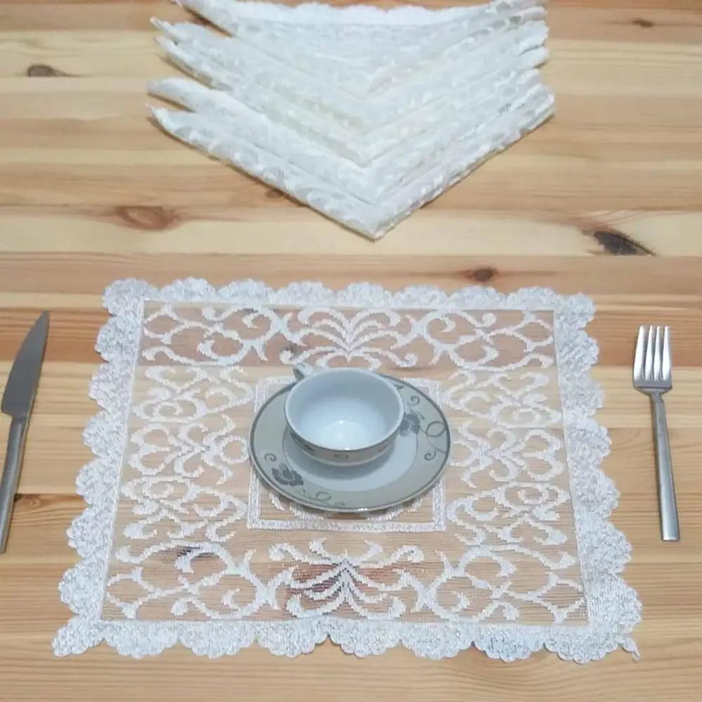Белый крем с вышивкой из тюля квадратный 6 шт. стол место коврик салфетки для