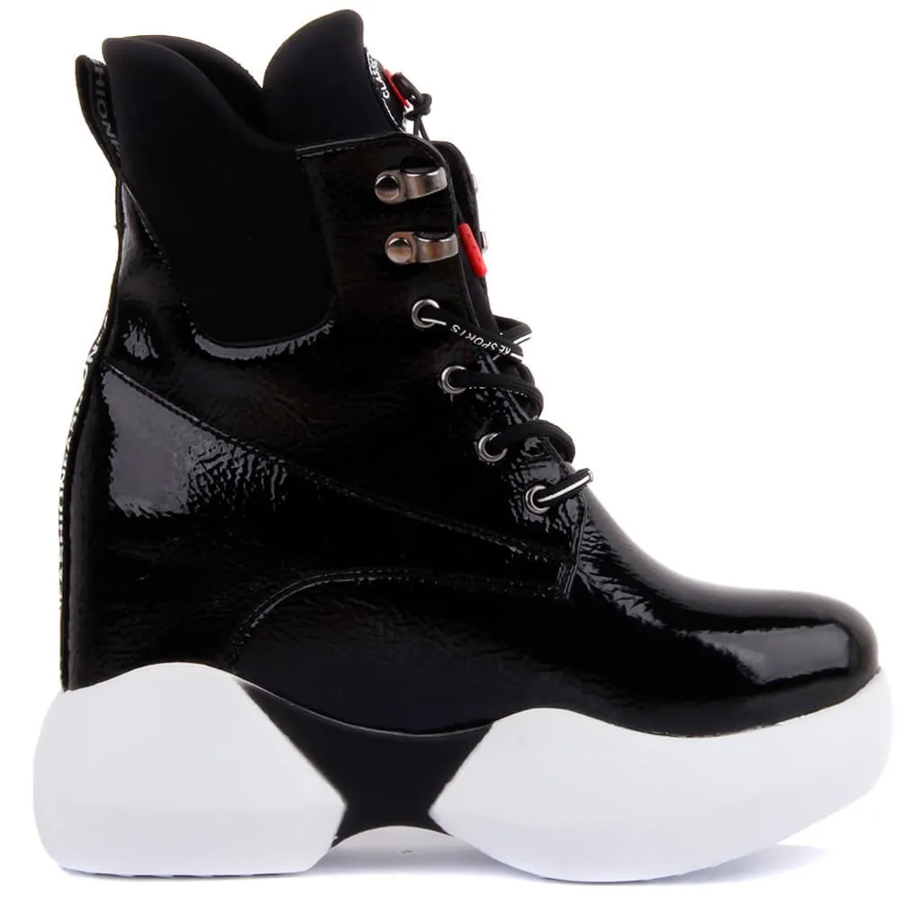 Moxee Черная кружевная Женская почтовая лодка с высокой подошвой|Женские