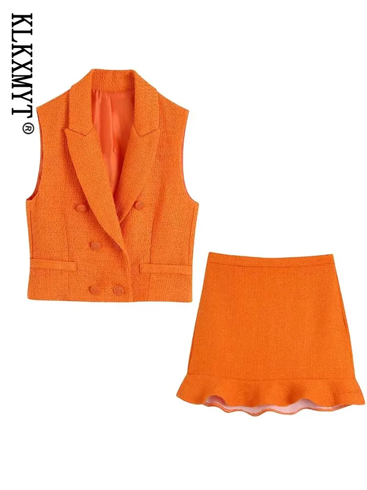 Женские костюмы KLKXMYT TRAF с юбкой Модный укороченный повседневный комплект жилета