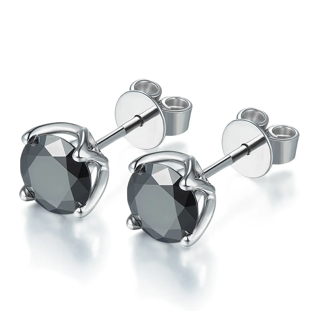 NiceGems 2 0 cttw круглые черные серьги-гвоздики из муассанита 14 к белые золотые серьги