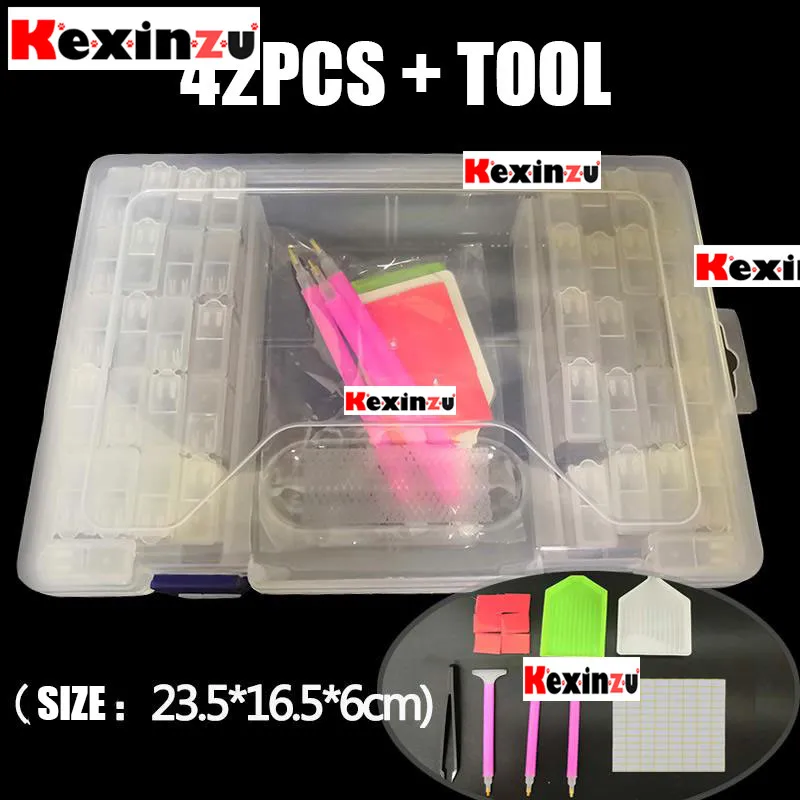 Kexinzu 42/64/84/100/124 шт. алмазов картина инструменты для вышивки крестом контейнер