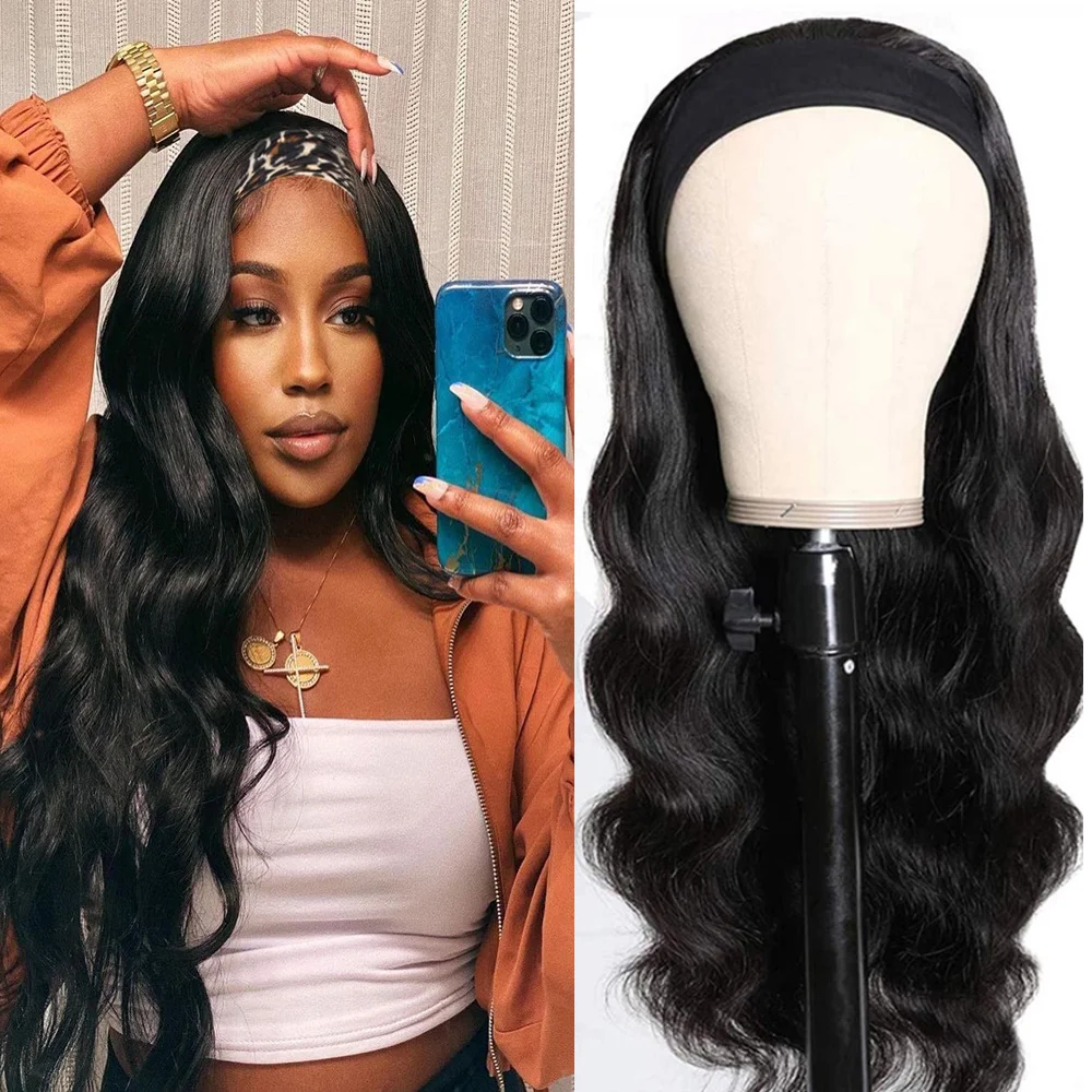 

Body Wave Headband Wig for Black Women Natural Black Glueless Wigs with Headband Long Wavy Synthetic Hair Wig For Party Daily