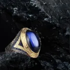 Мужское серебряное кольцо с синим цирконием, продуманное родиевое покрытие золотого цвета, модные ювелирные украшения ручной работы из стерлингового серебра 925 пробы