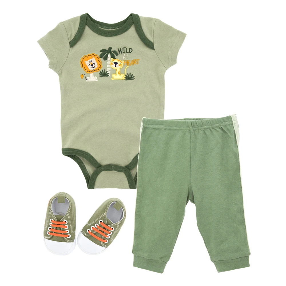 

Kavkas Spring 3/4Pcs Baby Boys Clothes Set Bodysuit Pants Shoes Lot Infant Clothing Jumpsuit Toddler Costume Outfit 0-12M