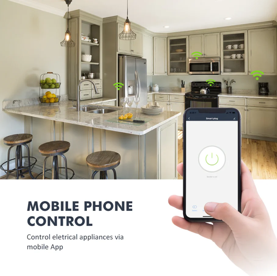 Умная розетка Tuya Wi-Fi 16 А с функцией контроля мощности беспроводное приложение