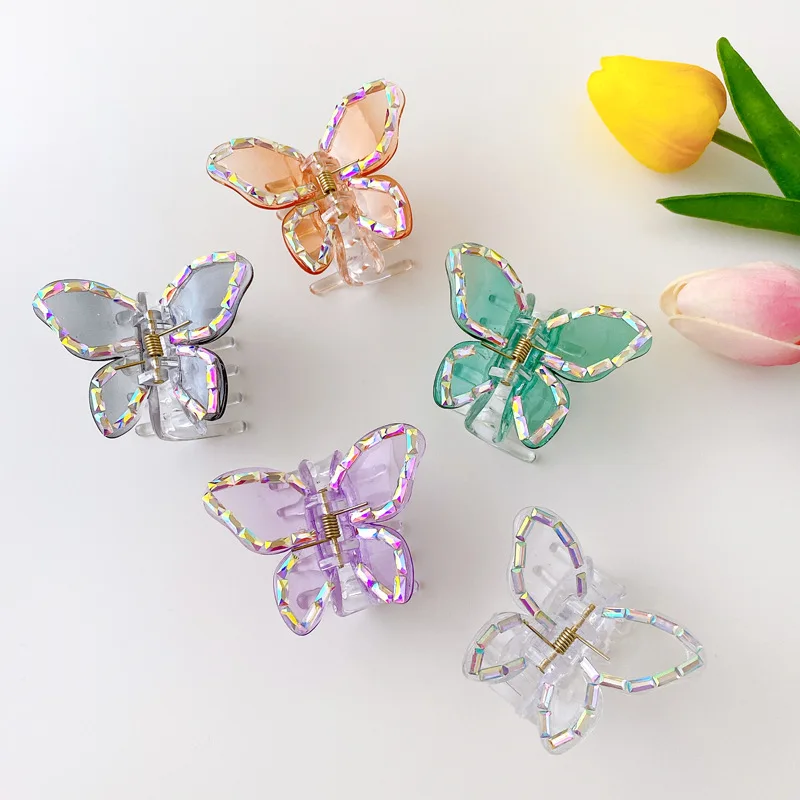 

Pearl Transparent Butterfly Hairpin Laser Beads Jelly Color Hair Claw Clips Fresh Style Side Hairpin Fashion Hair Accessories