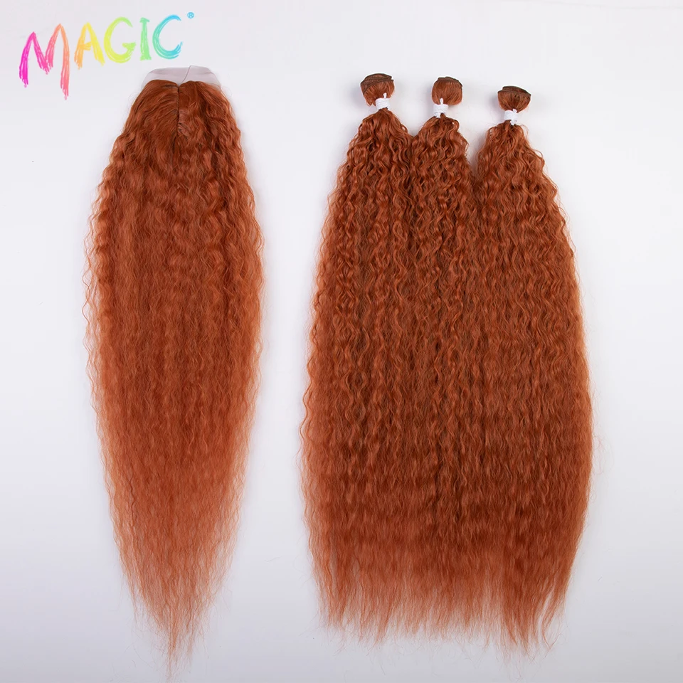 

Волшебные 30-дюймовые афро кудрявые пучки волос с застежкой синтетические волосы черные Омбре оранжевые термостойкие волосы для наращивани...