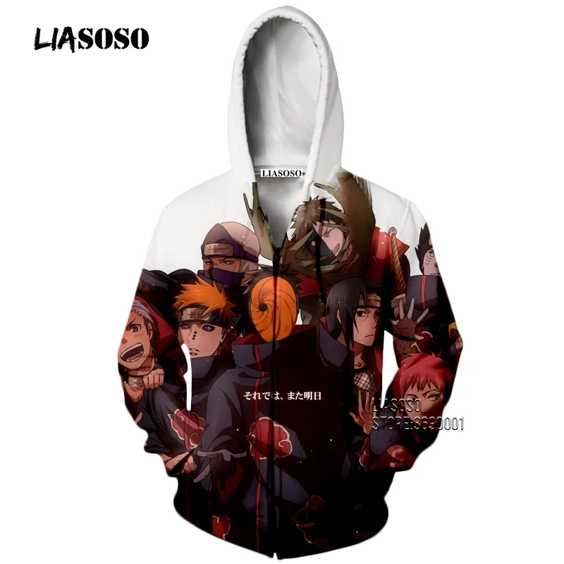 LIASOSO 3D принт унисекс аниме Наруто Akatsuki Учиха Итачи Саске толстовки с капюшоном толстовки Повседневная куртка на молнии X2651