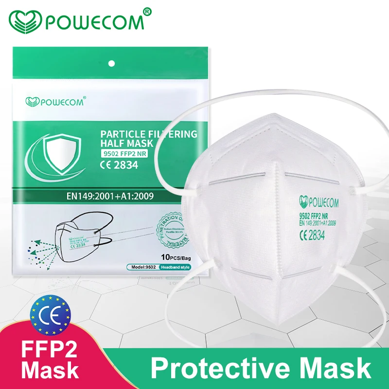 

Powecom Headband FFP2 Mask CE 9502 6 Layers Protective Face Mouth Masks FPP2 Respirator 95% Filtration Dust Mouth Muffle Cover