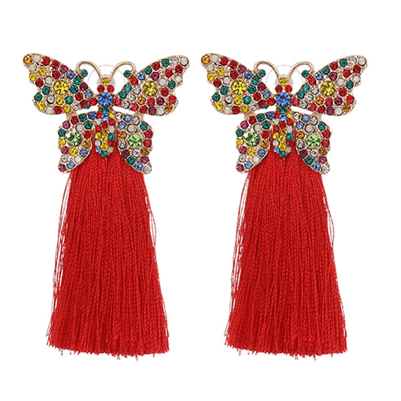 

ZHINI Bohemian Long Tassel Earrings for Women New Design Handmade Colorful Crystal Butterfly Drop Dangle Earring Jewelry Gift