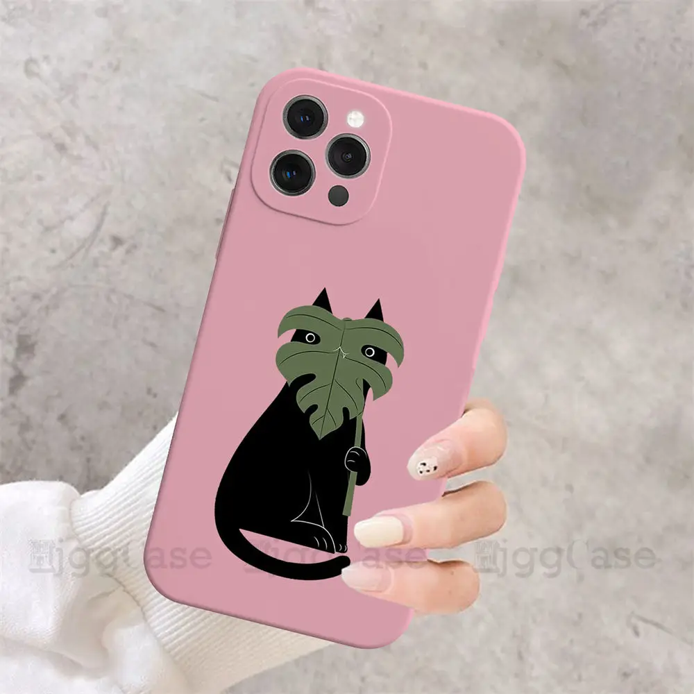 Мягкий силиконовый чехол с изображением кошки и растения для iphone 11 12 13 Pro Mini X XS Max XR