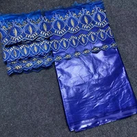 5 yards royal blue african bazin riche lace fabric and 15 yards stones guipure cord lace trim for women dress