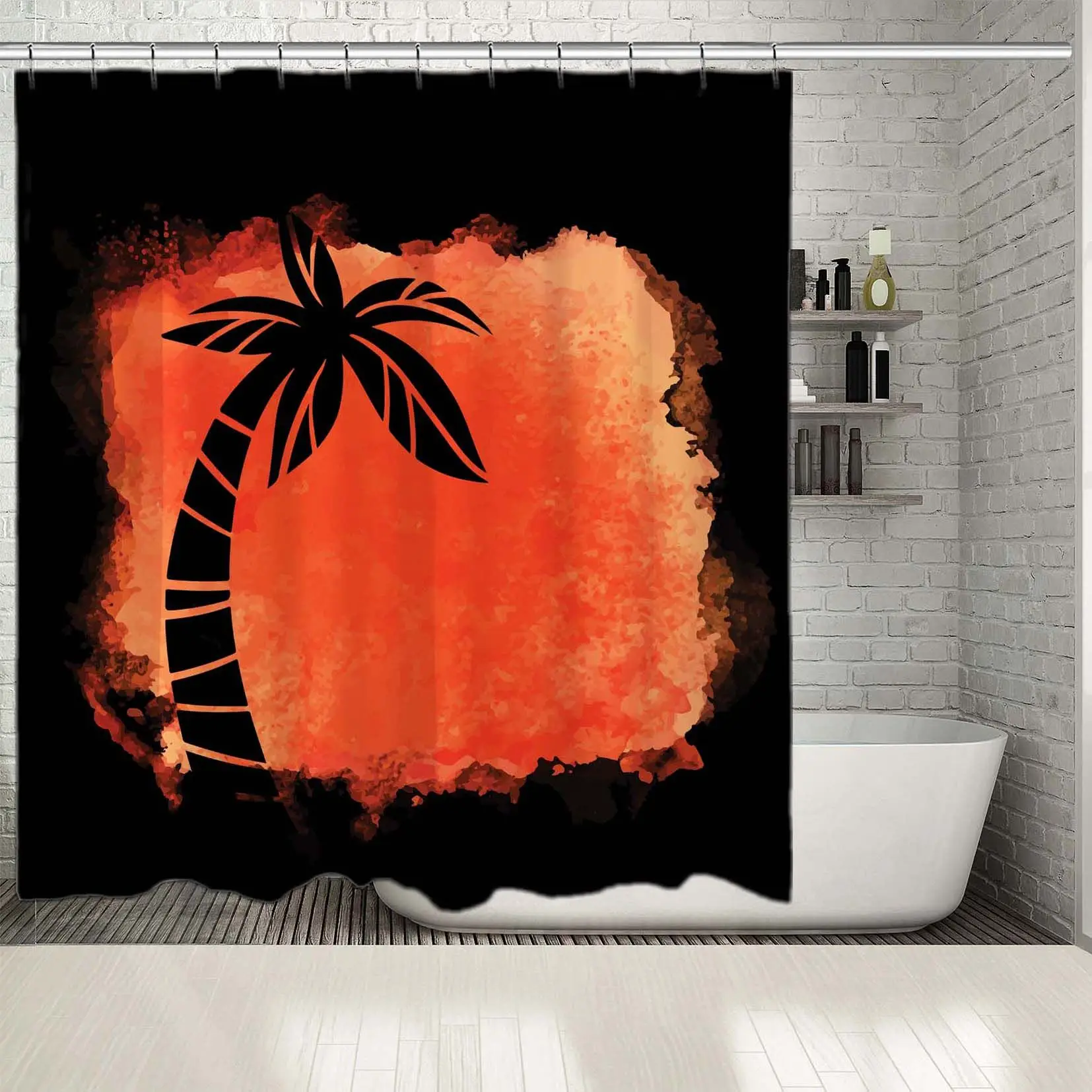 Занавеска для душа Кокосовая пальма и тропический остров океана летняя пляжная
