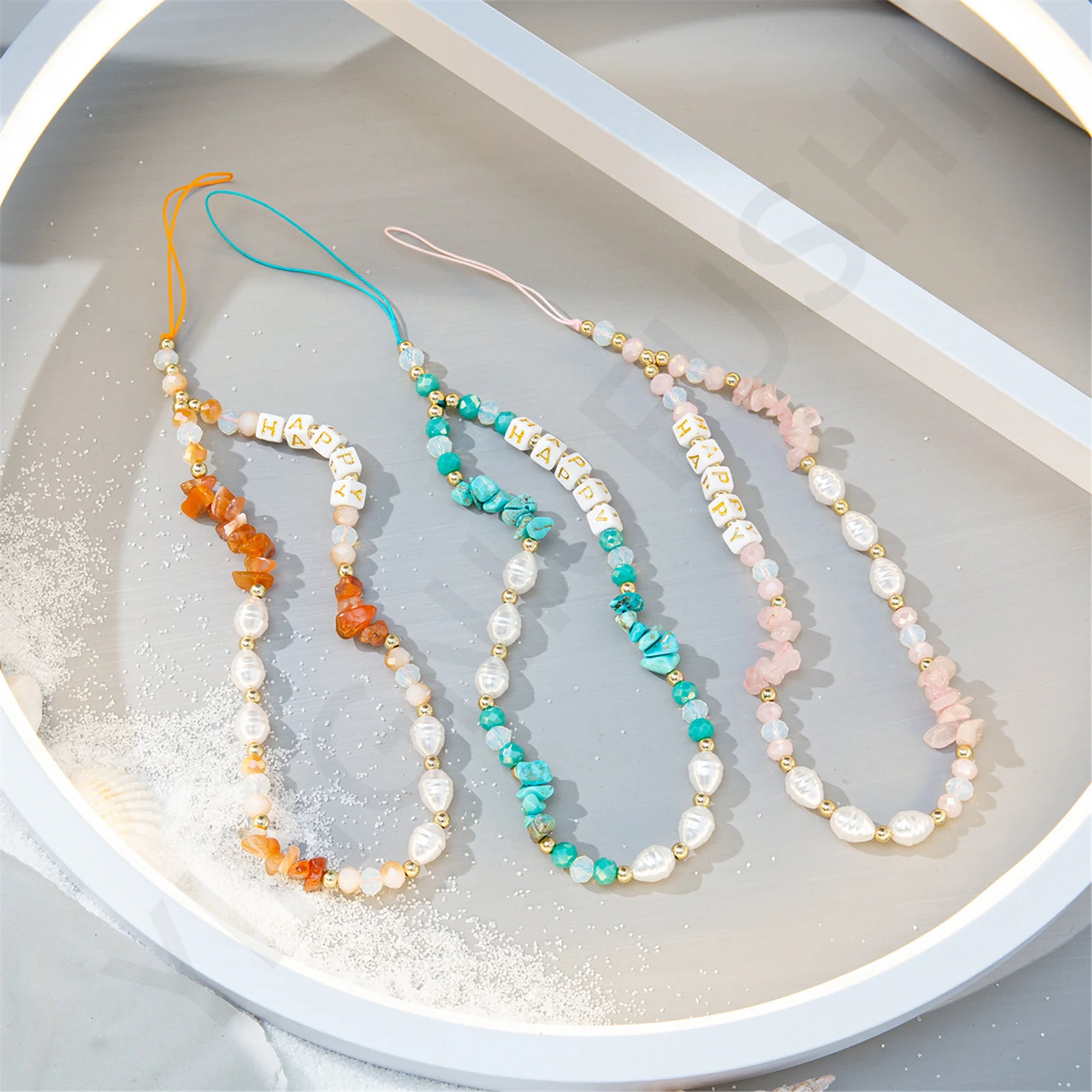 

Gravel Pearl Mobile Phone Chain Fashion Beaded Cellphone Straps Charm Hanging Chain Anti-Lost Lanyard Wrist Strap Keychain Cord