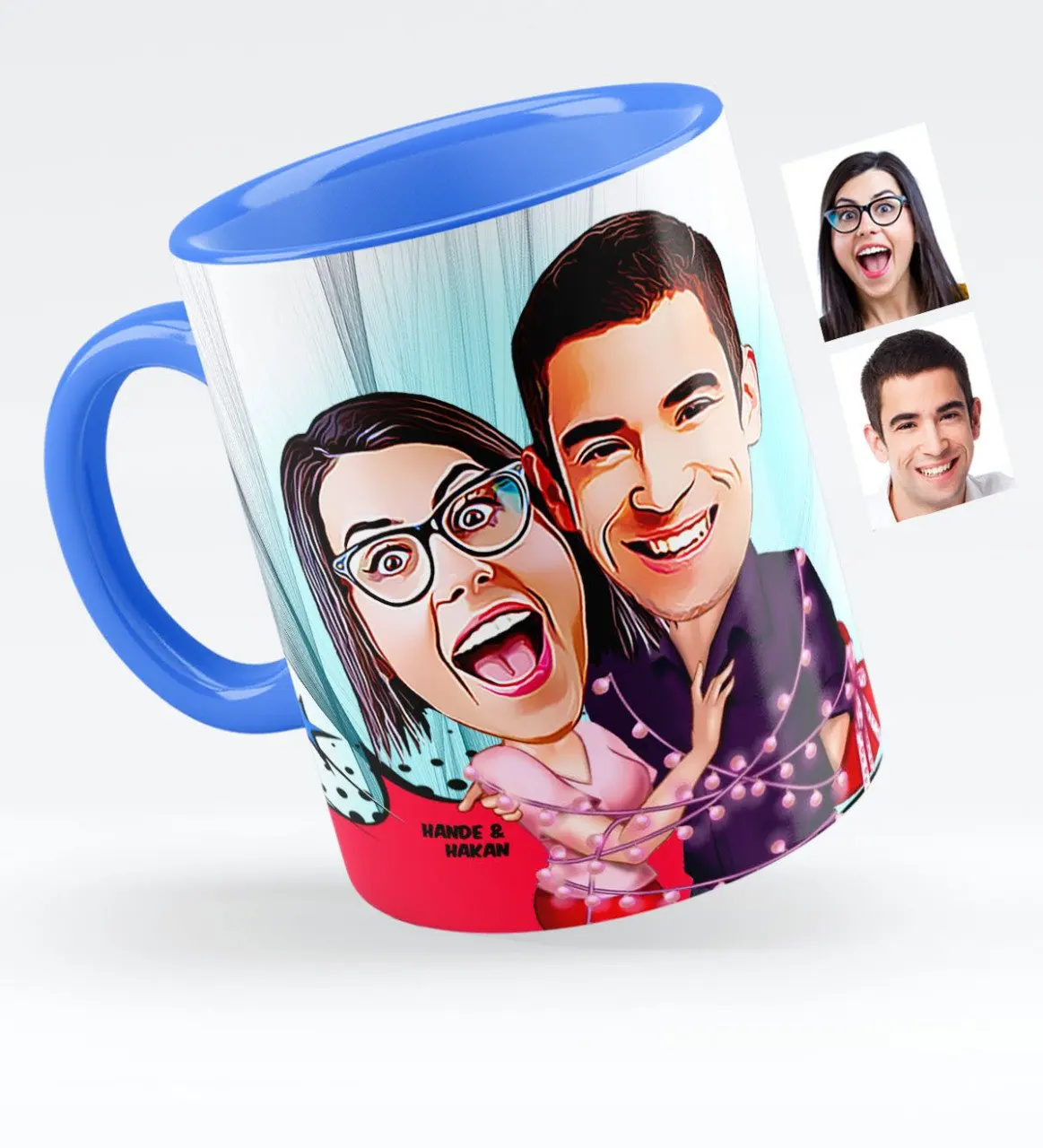 

Personalized Valentine Caricature Of Blue Mug cup-2